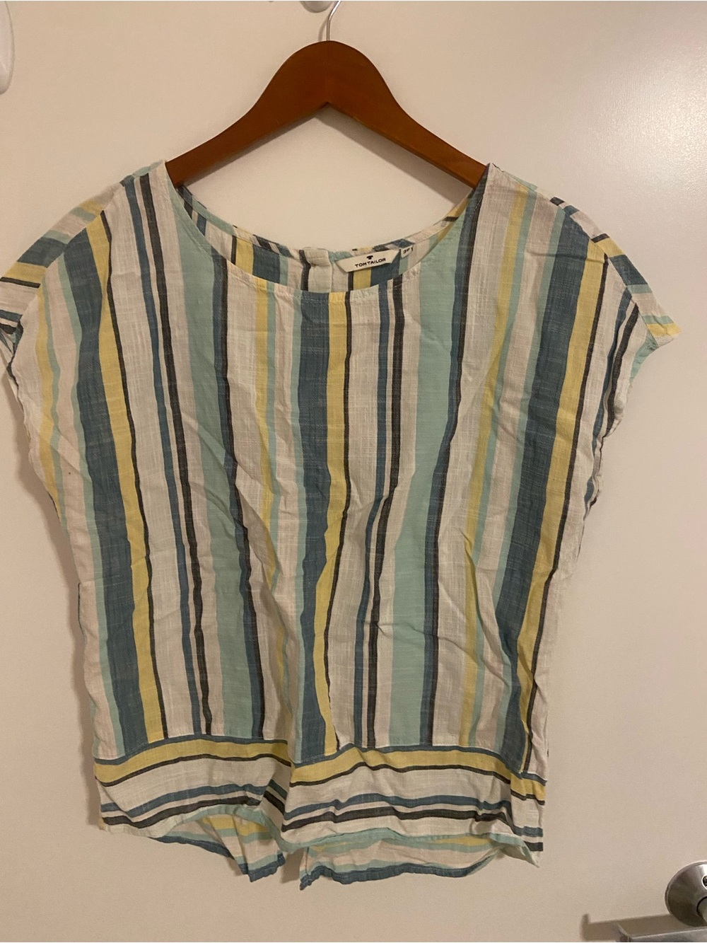 Striped Short-Sleeve Cotton Top - Mint, Yellow & White